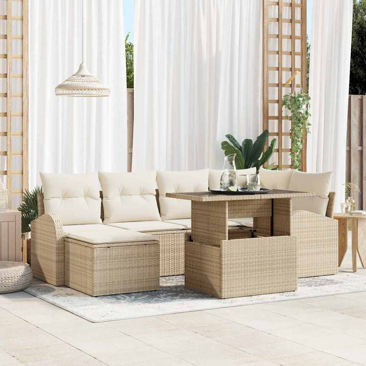 Havesofa Sæt med opbevaring 7 pcs Beige Poly rattan