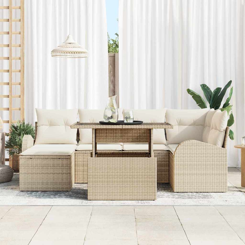 Havesofa Sæt med opbevaring 7 pcs Beige Poly rattan