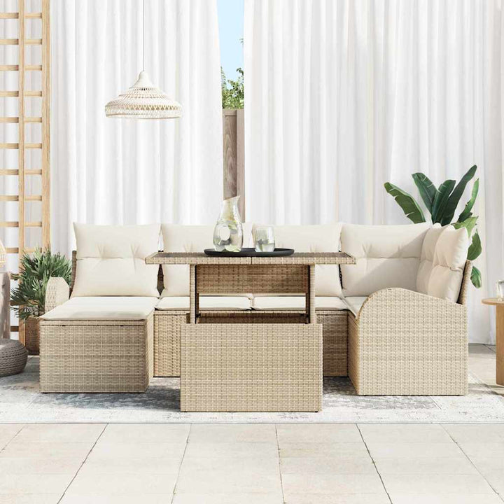 Havesofa Sæt med opbevaring 7 pcs Beige Poly rattan