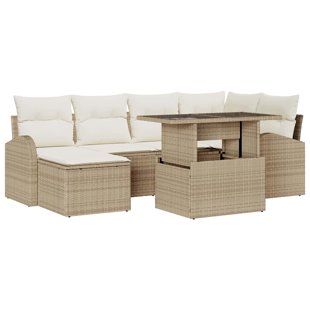 Havesofa Sæt med opbevaring 7 pcs Beige Poly rattan