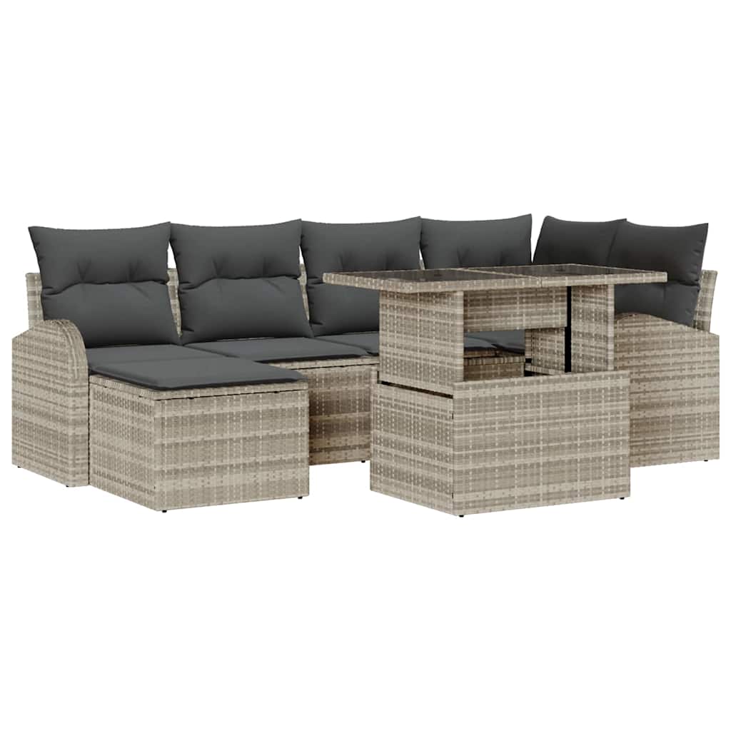 Havesofa Sæt med opbevaring 7 pcs Lysegrå Poly rattan