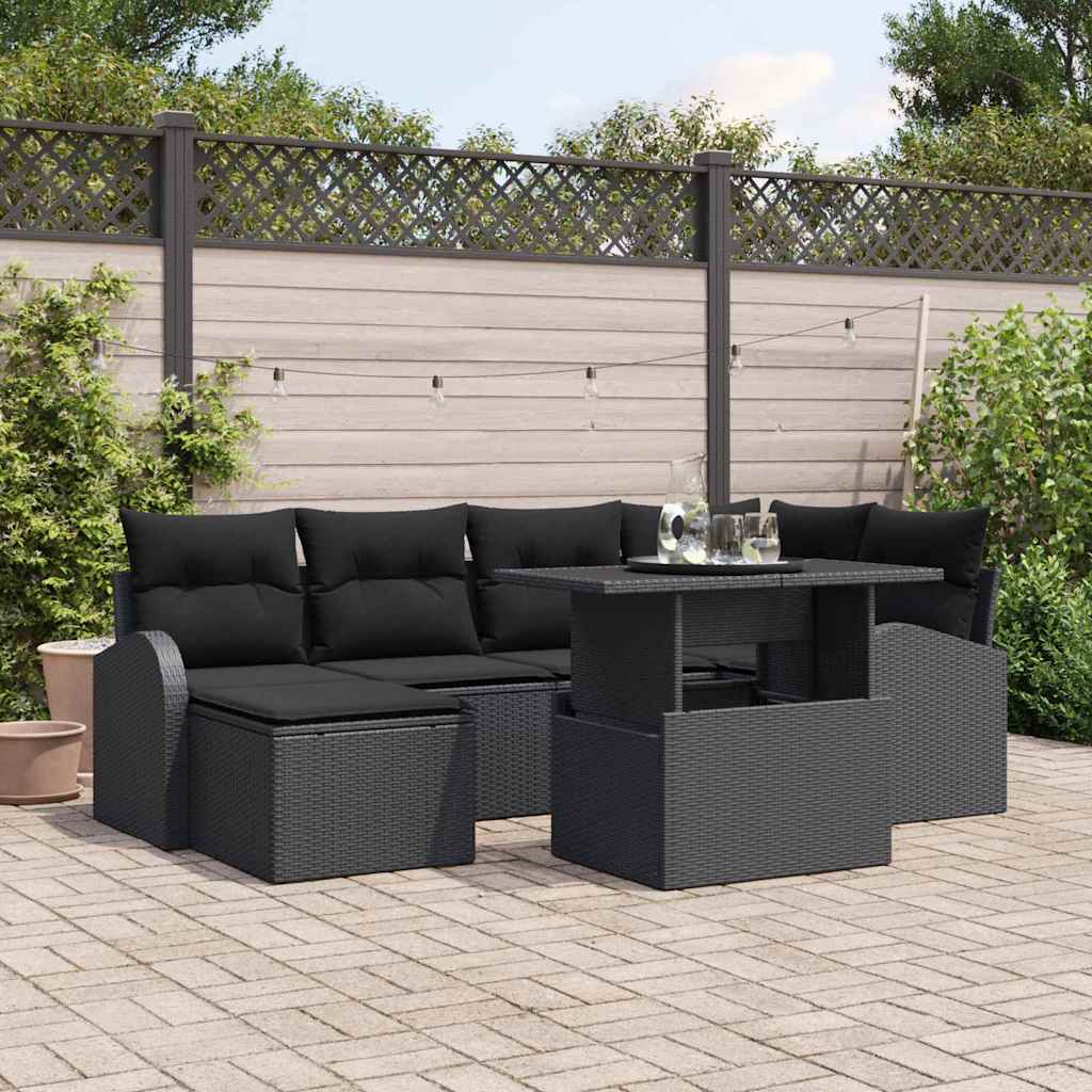 Havesofa Sæt med opbevaring 7 pcs Sort Poly rattan
