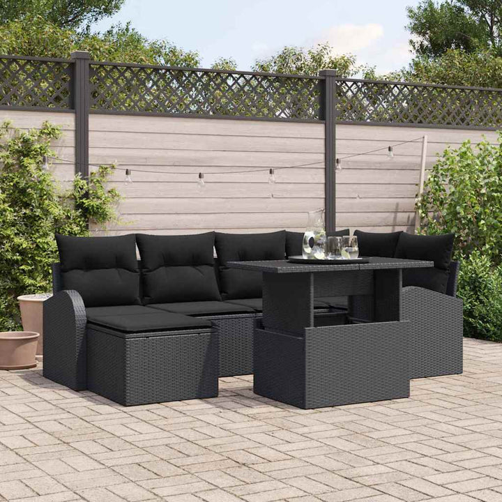 Havesofa Sæt med opbevaring 7 pcs Sort Poly rattan