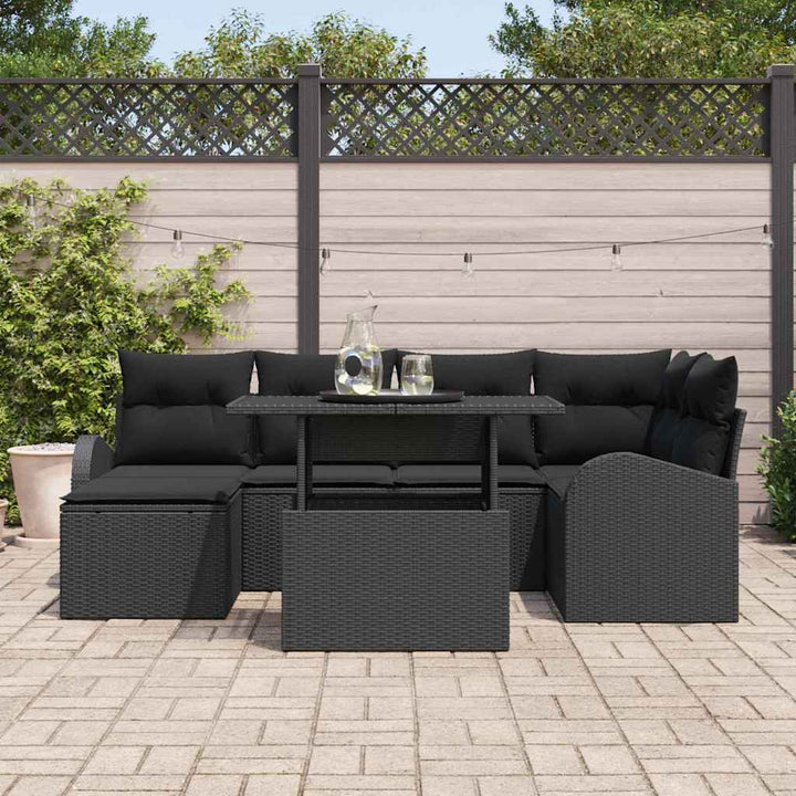 Havesofa Sæt med opbevaring 7 pcs Sort Poly rattan