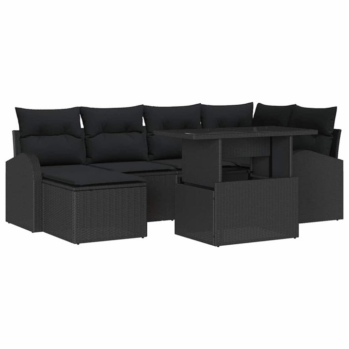 Havesofa Sæt med opbevaring 7 pcs Sort Poly rattan