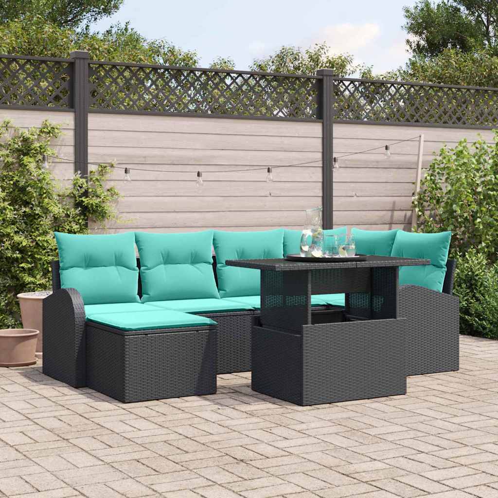 Havesofa Sæt med opbevaring 7 pcs Sort Poly rattan
