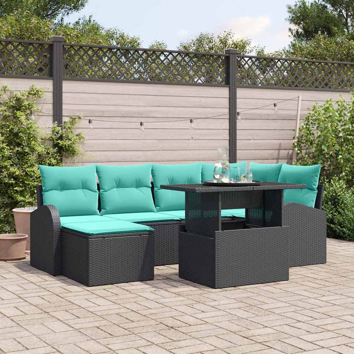 Havesofa Sæt med opbevaring 7 pcs Sort Poly rattan