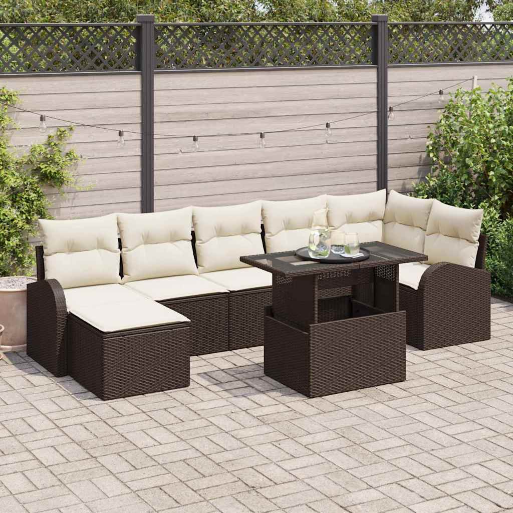 Havesofa Sæt med pude med opbevaring 8 pcs Brun Poly rattan