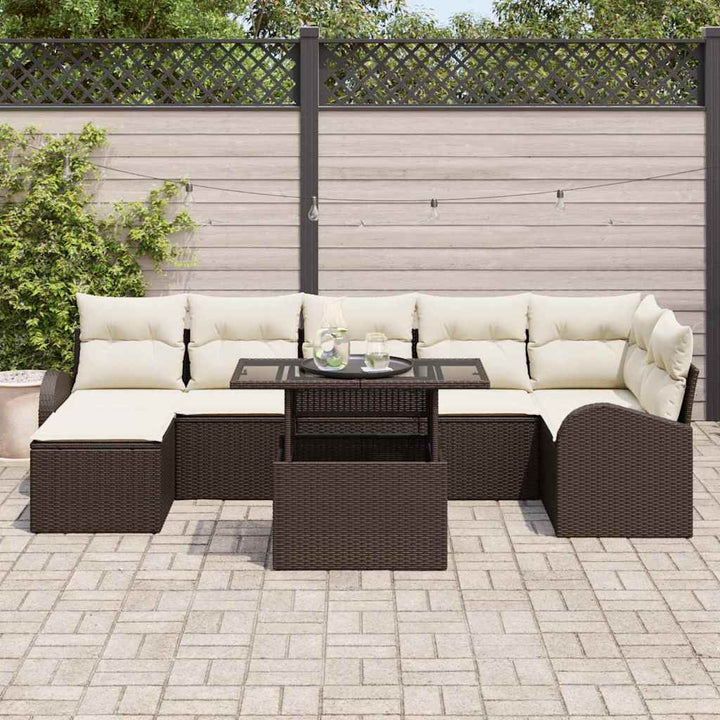 Havesofa Sæt med pude med opbevaring 8 pcs Brun Poly rattan