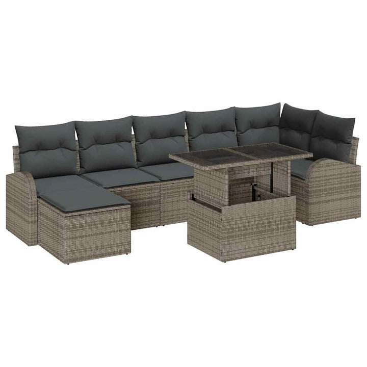 Havesofa Sæt med pude med opbevaring 8 pcs Grå Poly rattan