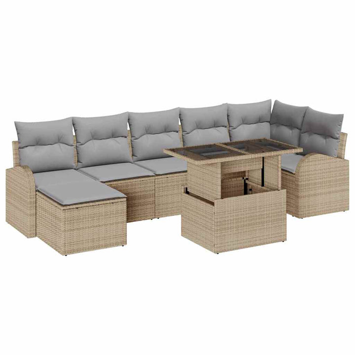 Havesofa Sæt med pude med opbevaring 8 pcs Beige Poly rattan