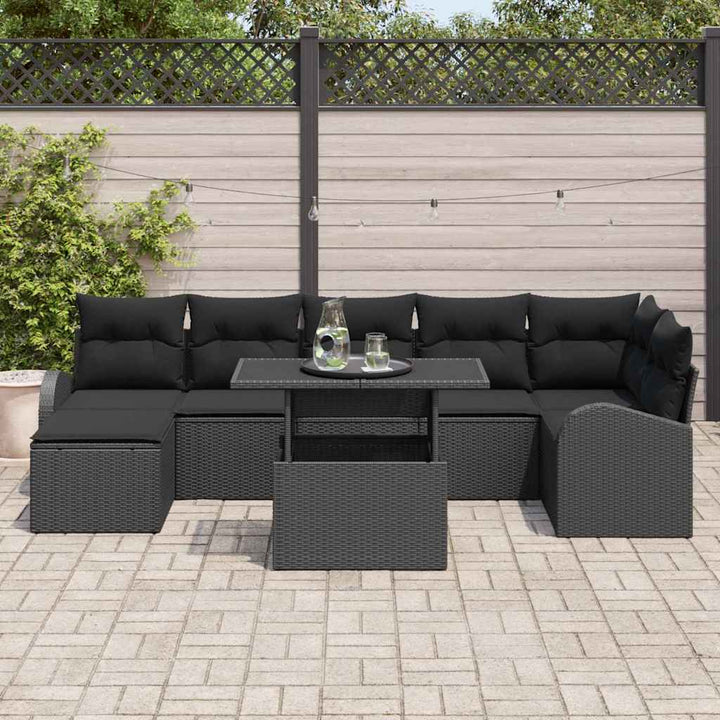 Havesofa Sæt med pude med opbevaring 8 pcs Sort Poly rattan