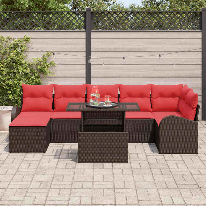 Havesofa Sæt med pude med opbevaring 8 pcs Brun Poly rattan