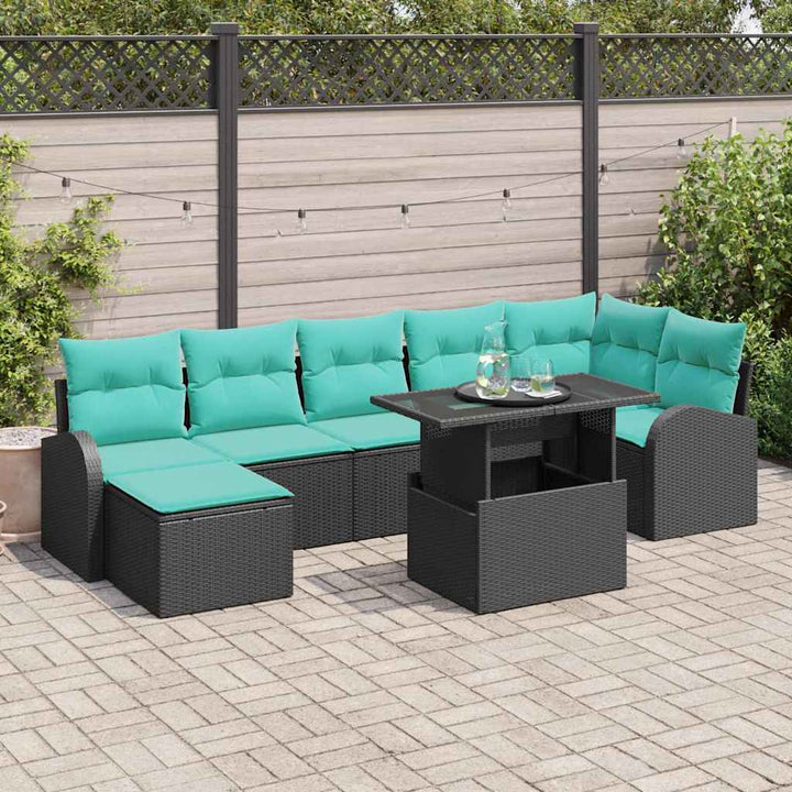 Havesofa Sæt med pude med opbevaring 8 pcs Sort Poly rattan