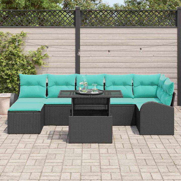 Havesofa Sæt med pude med opbevaring 8 pcs Sort Poly rattan