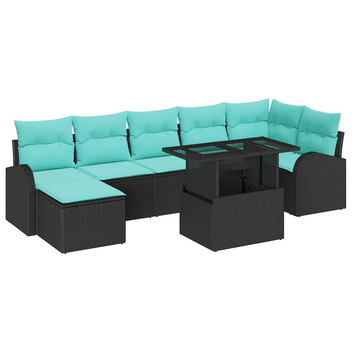 Havesofa Sæt med pude med opbevaring 8 pcs Sort Poly rattan
