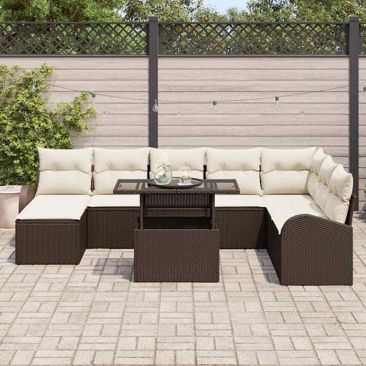 Havesofa Sæt med opbevaring 9 pcs Brun Poly rattan