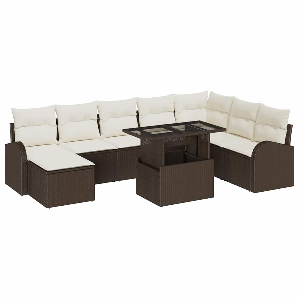 Havesofa Sæt med opbevaring 9 pcs Brun Poly rattan