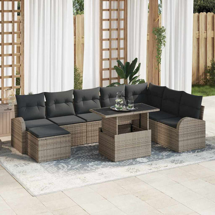 Havesofa Sæt med opbevaring 9 pcs Grå Poly rattan