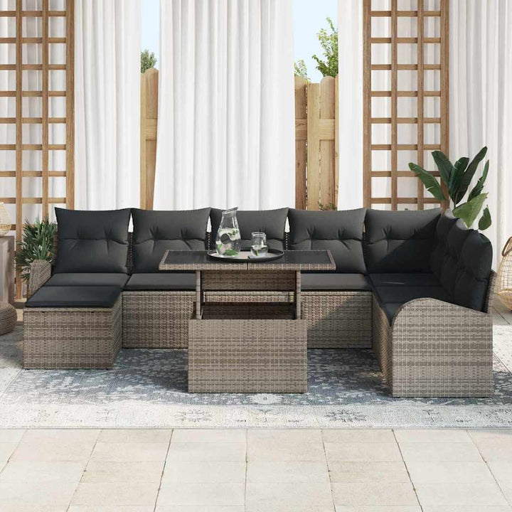 Havesofa Sæt med opbevaring 9 pcs Grå Poly rattan