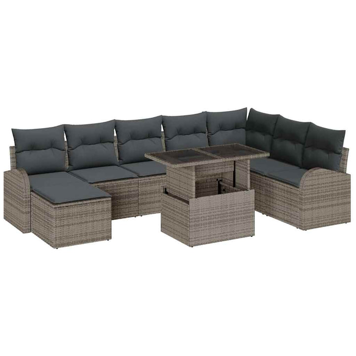 Havesofa Sæt med opbevaring 9 pcs Grå Poly rattan