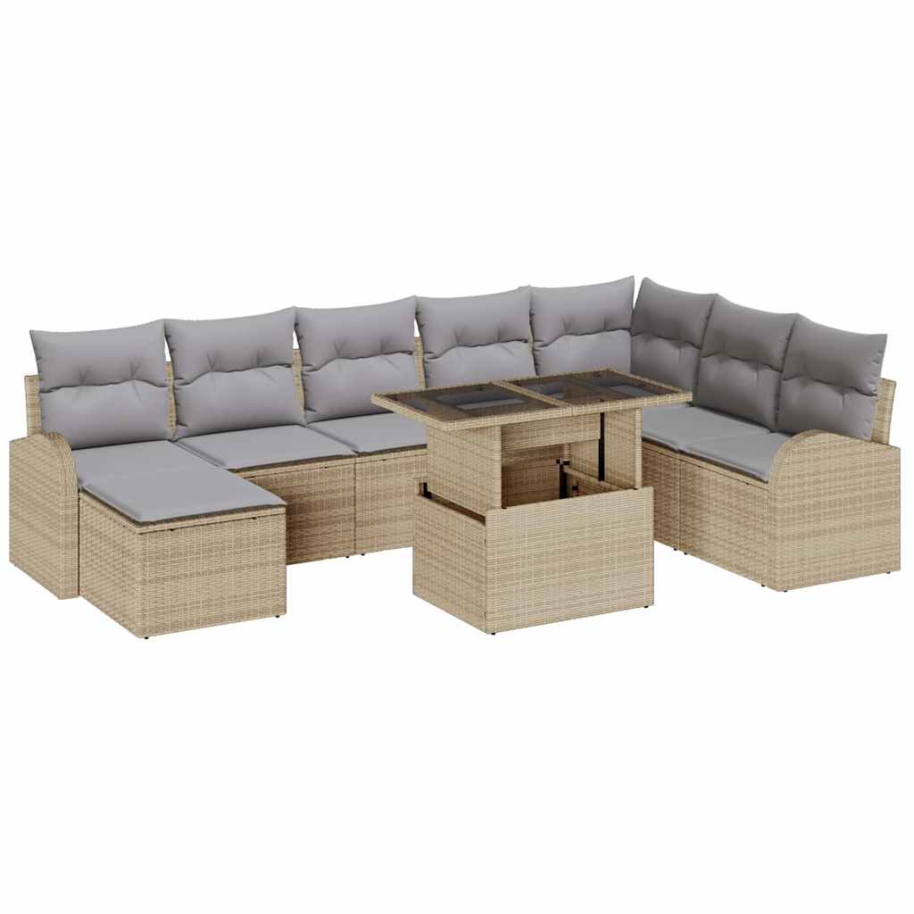 Havesofa Sæt med opbevaring 9 pcs Beige Poly rattan