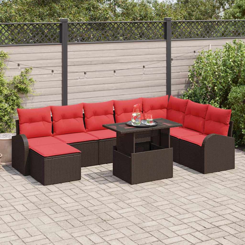 Havesofa Sæt med opbevaring 9 pcs Brun Poly rattan