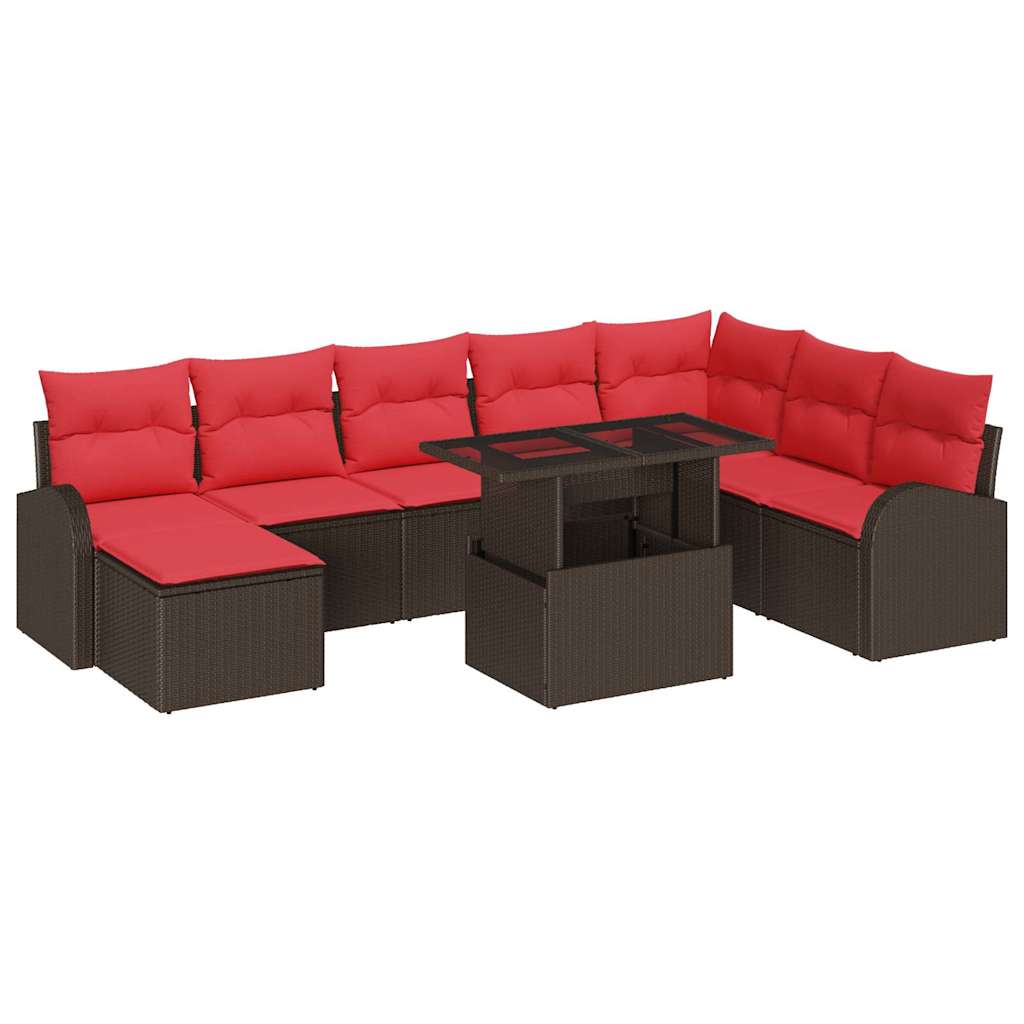 Havesofa Sæt med opbevaring 9 pcs Brun Poly rattan