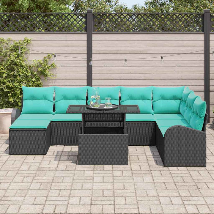 Havesofa Sæt med opbevaring 9 pcs Sort Poly rattan