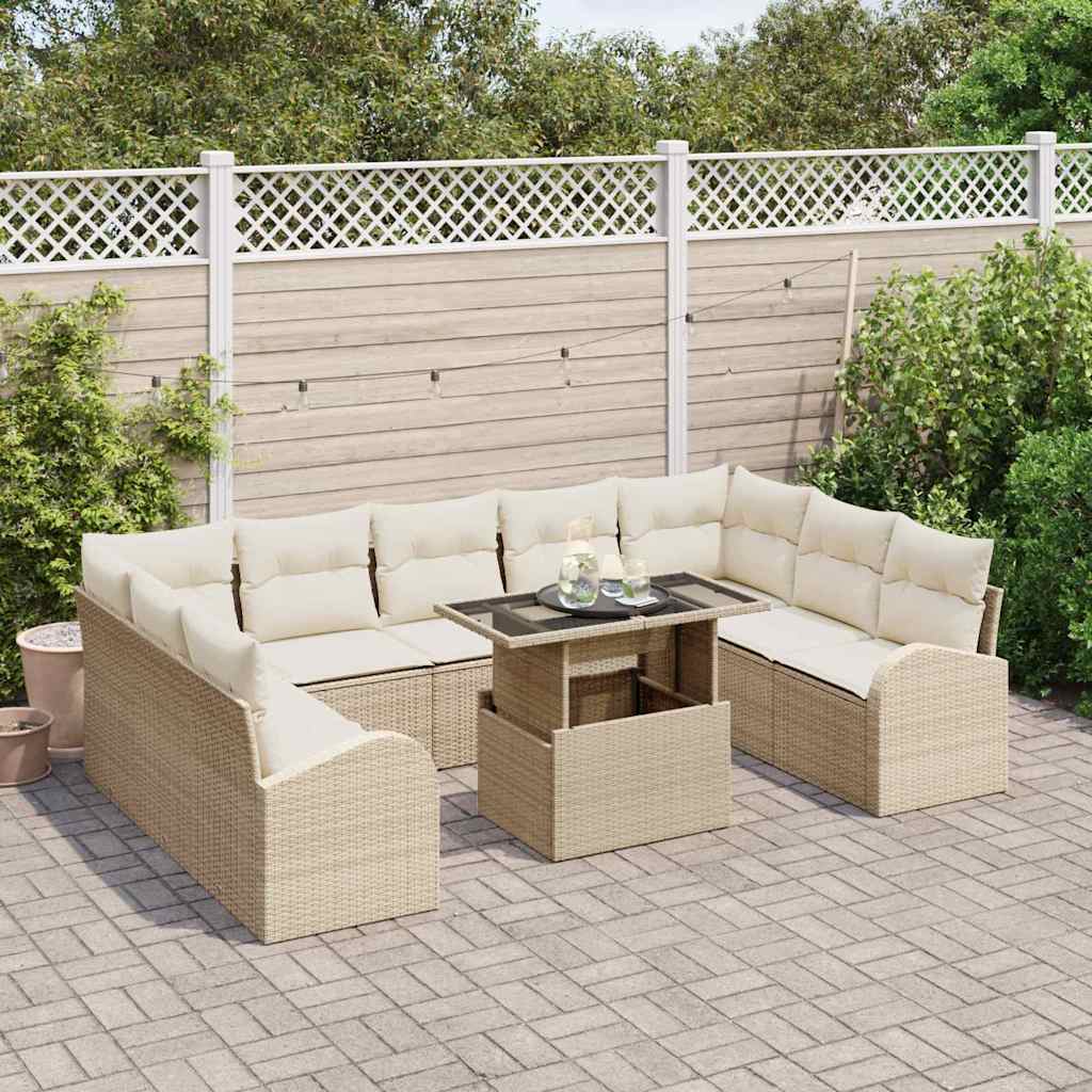 Havesofa Sæt 10 stk. Beige Poly rattan