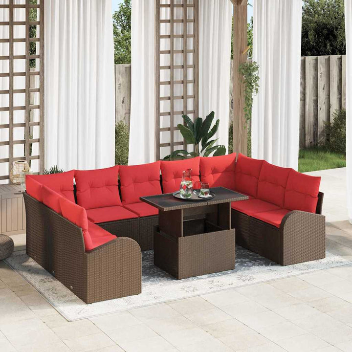 Havesofa Sæt med pude med opbevaring 10 pcs Brun Poly rattan