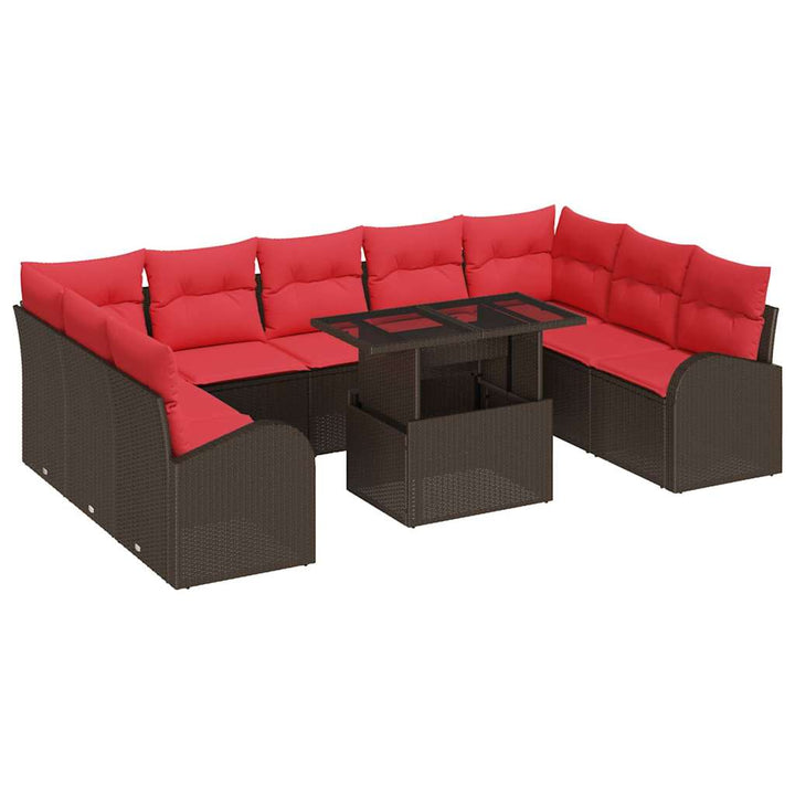 Havesofa Sæt med pude med opbevaring 10 pcs Brun Poly rattan