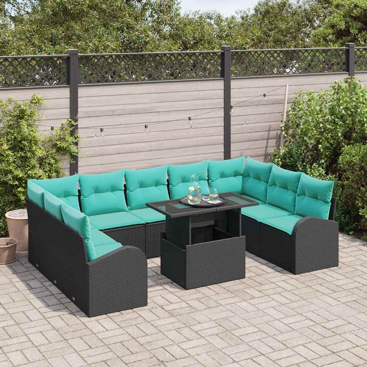 Havesofa Sæt med opbevaring 10 pcs Sort Poly rattan