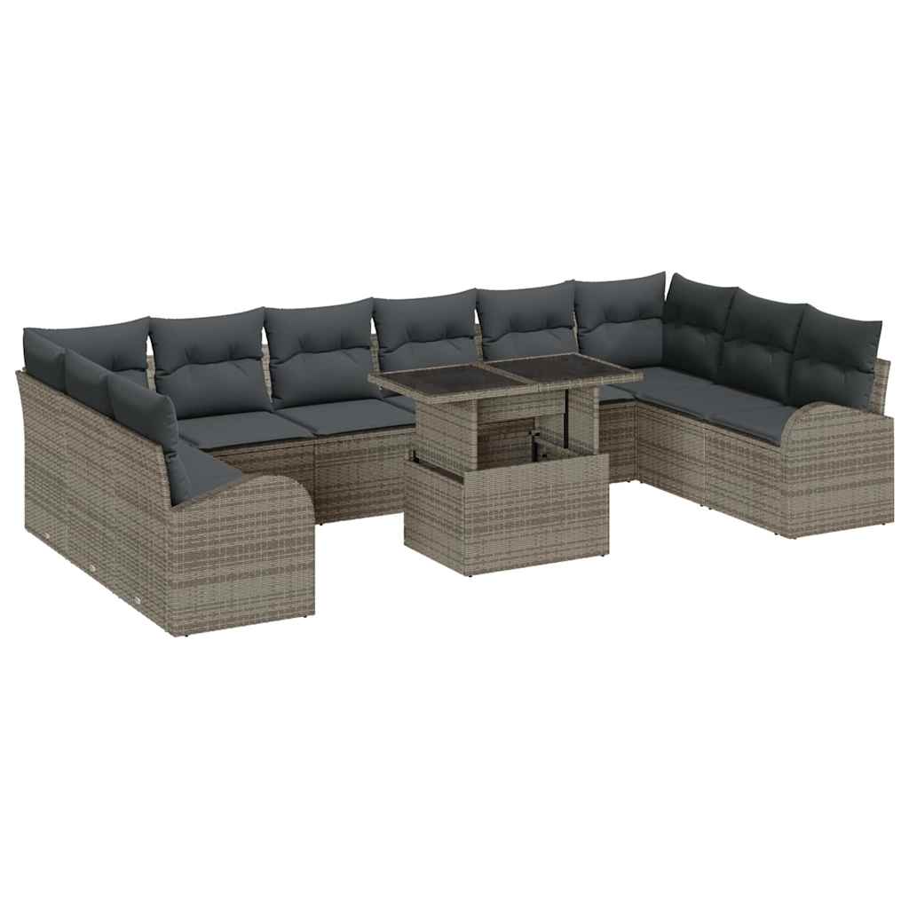 Havesofa Sæt med pude med opbevaring 11 pcs Grå Poly rattan