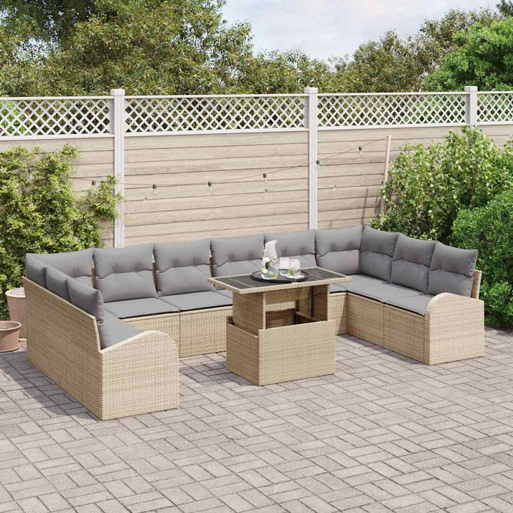 Havesofa Sæt med pude med opbevaring 11 pcs Beige Poly rattan