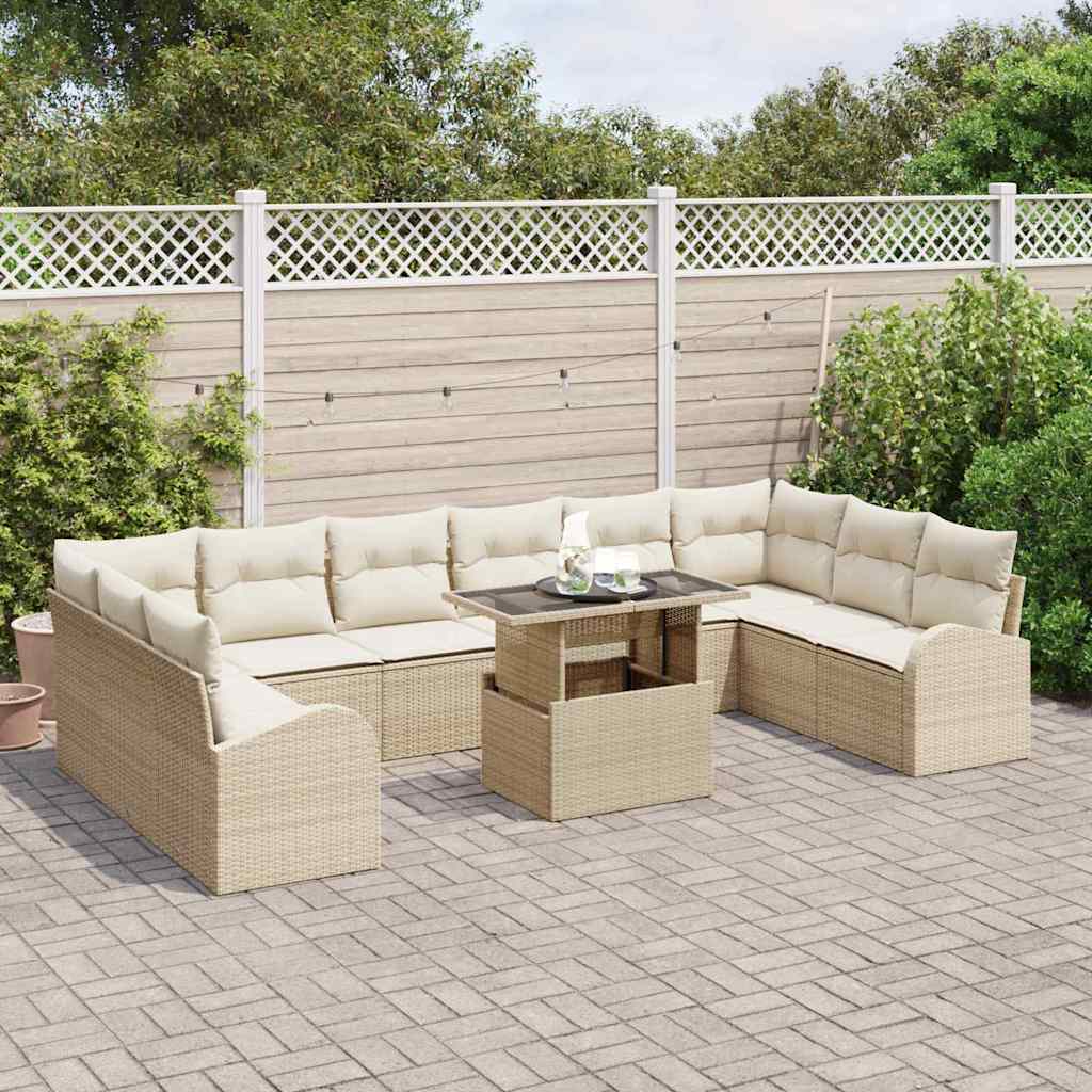 Havesofa Sæt med pude med opbevaring 11 pcs Beige Poly rattan