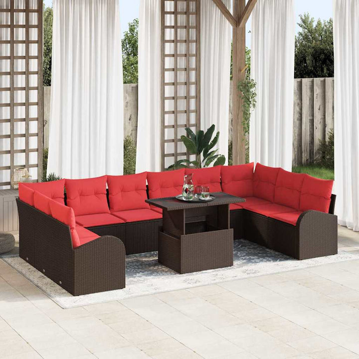 Havesofa Sæt med pude med opbevaring 11 pcs Brun Poly rattan