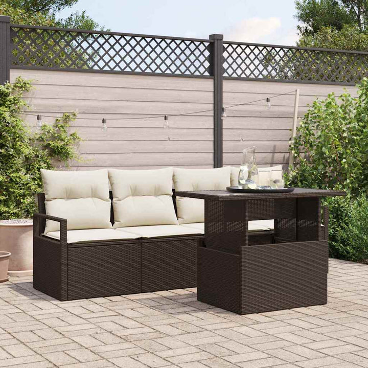 Havesofa Sæt med opbevaring 5 pcs Brun Poly rattan