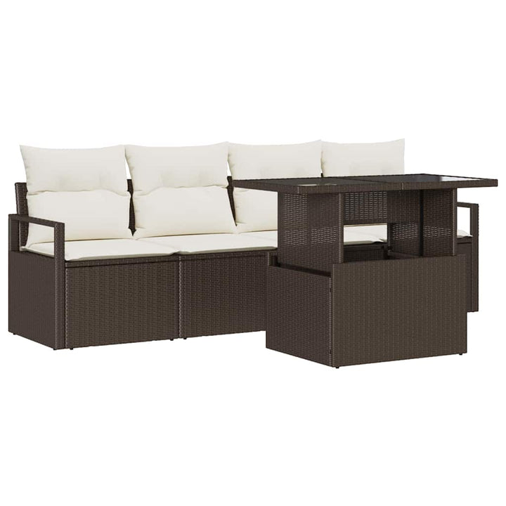 Havesofa Sæt med opbevaring 5 pcs Brun Poly rattan