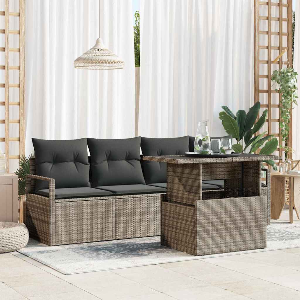 Havesofa Sæt med opbevaring 5 pcs Grå Poly rattan