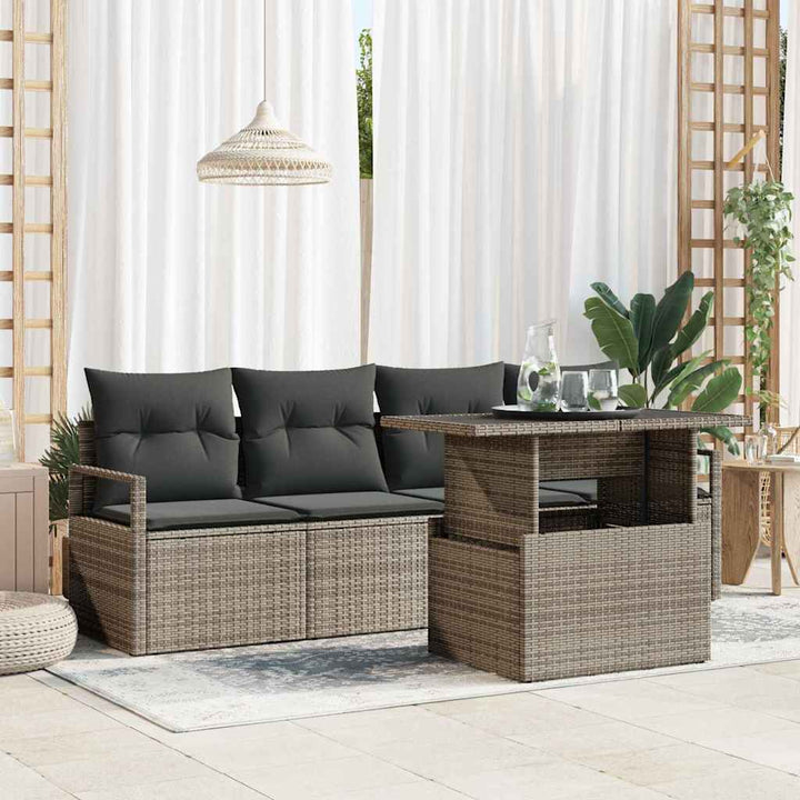 Havesofa Sæt med opbevaring 5 pcs Grå Poly rattan
