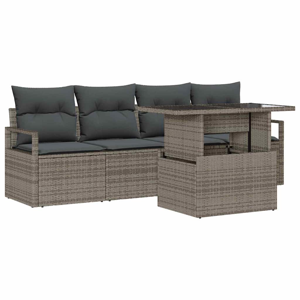 Havesofa Sæt med opbevaring 5 pcs Grå Poly rattan