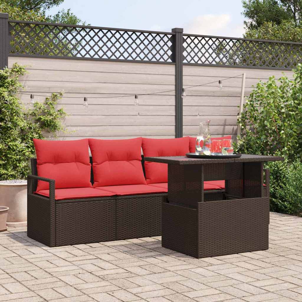 Havesofa Sæt med opbevaring 5 pcs Brun Poly rattan
