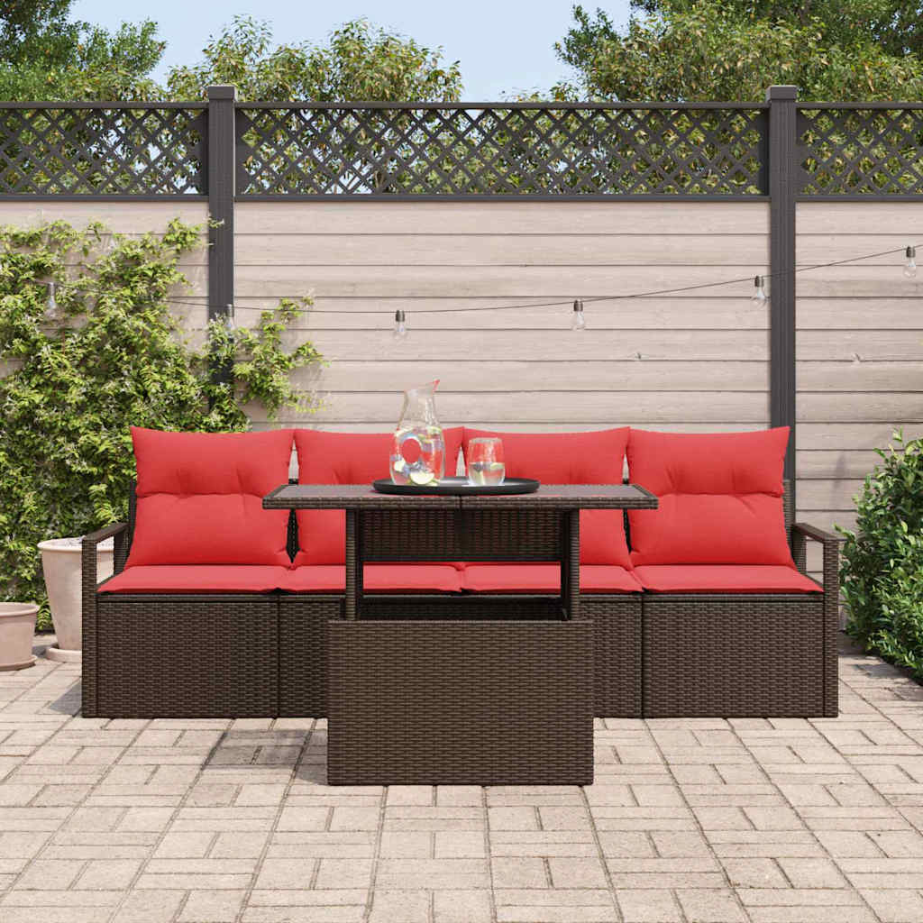 Havesofa Sæt med opbevaring 5 pcs Brun Poly rattan
