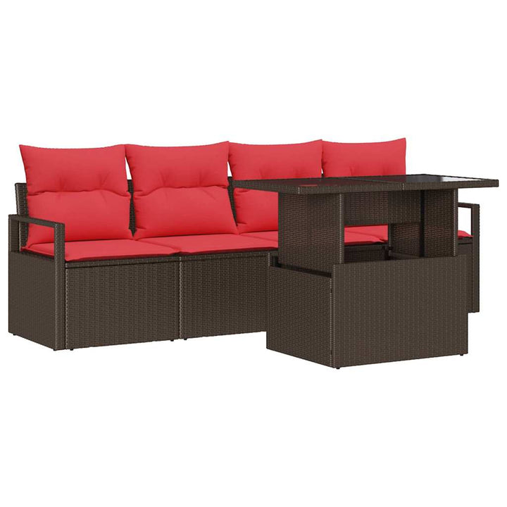 Havesofa Sæt med opbevaring 5 pcs Brun Poly rattan
