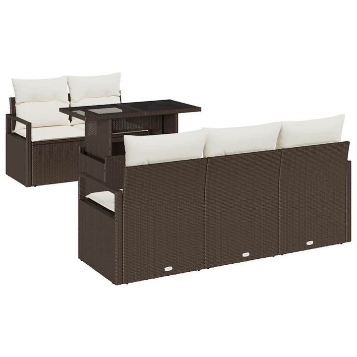 Havesofa Sæt med pude med opbevaring 6 pcs Brun Poly rattan