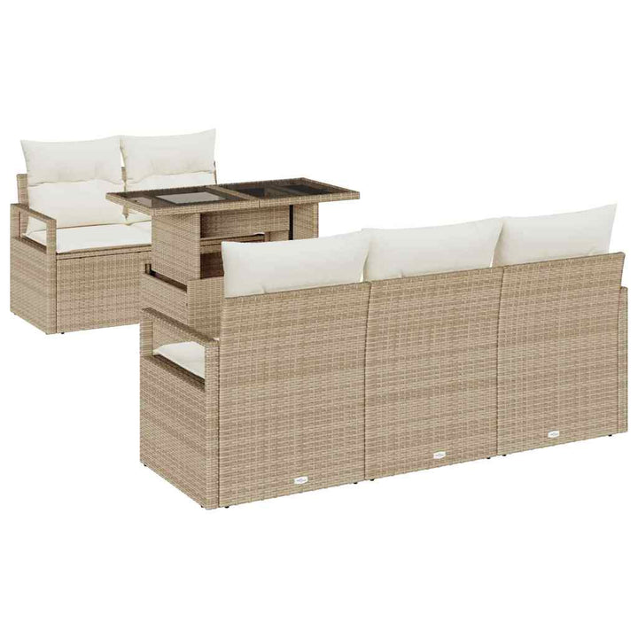 Havesofa Sæt 6 stk. Beige Poly rattan