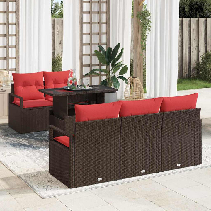 Havesofa Sæt med pude med opbevaring 6 pcs Brun Poly rattan