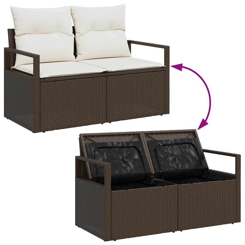 Havesofa Sæt med pude med opbevaring 7 pcs Brun Poly rattan