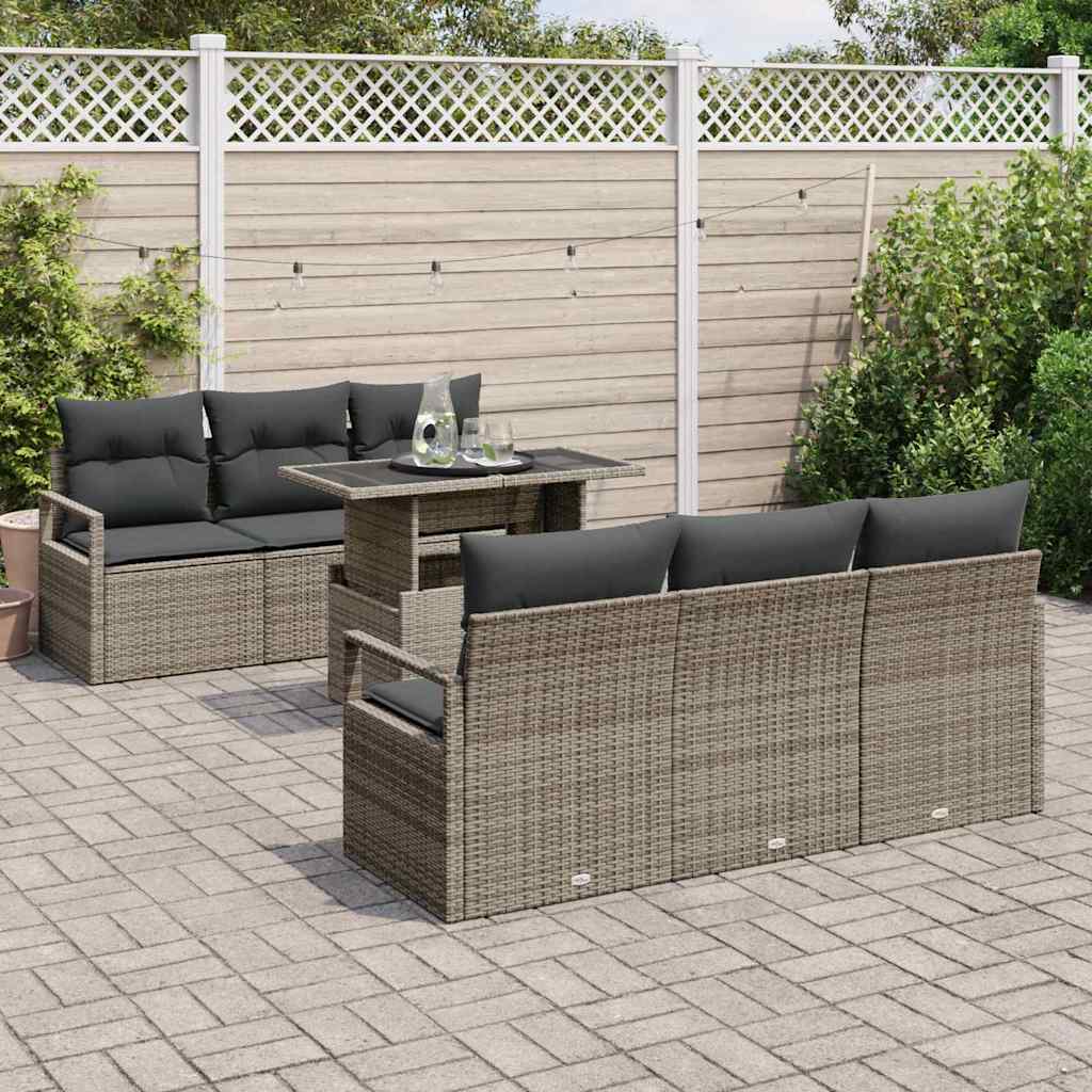 Havesofa Sæt med pude med opbevaring 7 pcs Grå Poly rattan